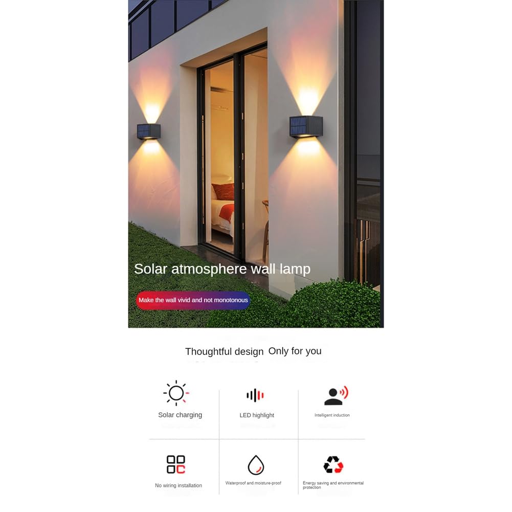 Applique da Esterno a LED Impermeabile, Illuminazione Ambientale Solare, luci per Portico, Lampada da Giardino 13x8,5x7 cm