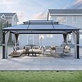 Howsvn 12'x16' Hardtop Gazebo, Outdoor Polycarbonate Double Roof Gazebos with Netting and Curtains, Heavy Duty Metal Pavilion for Patio, Backyard, Deck and Lawn