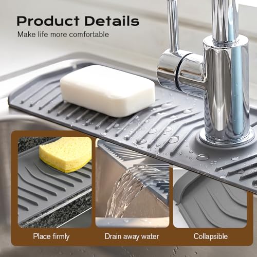 Image of Kitchen Sink Faucet Mat, 2025 New Foldable Faucet Mat for Kitchen Sink, 30in Silicone Faucet Guard & Draining Mat Keep Countertops Dry Splash Guard (Green, 30in)