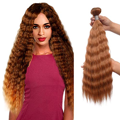 ADOIFAIR Kinky Straight Hair Bundles Color 30# Synthetic Hair Weave Extensions Yaki Straight Hair 3 Bundles 18 20 22 Inches Mixed Length