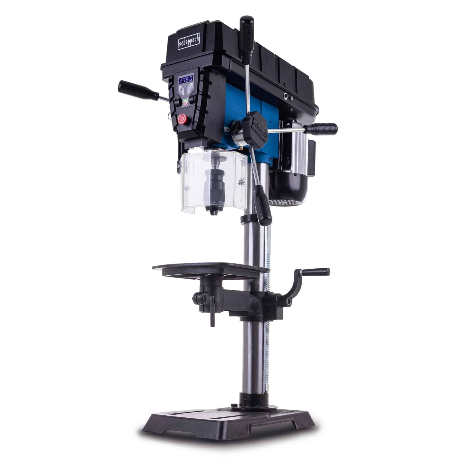 Scheppach Trapano a colonna TBM300Vario - 750W - piano 240 x 240 mm - 440-​2580 giri/​min - orientabile - mandrino 1-​16 mm - profondità di foratura 80 mm