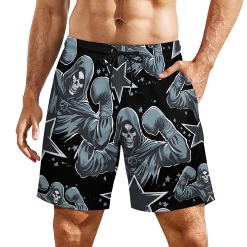 Death Boxer Boxing Men's Swim Trunks with Compression Liner Beach Shorts with Pockets Quick Dry