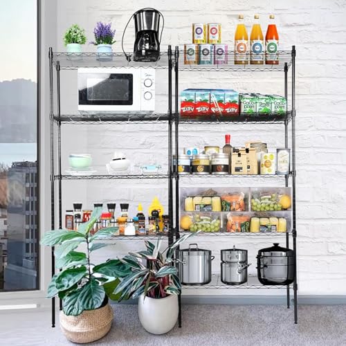 Image of Simple Deluxe 5-Tier Storage Shelving Units, 24.02 inch W x 13.78 inch D x 59 inch H Wire Shelf with Wheels & Leveling Feet, Black