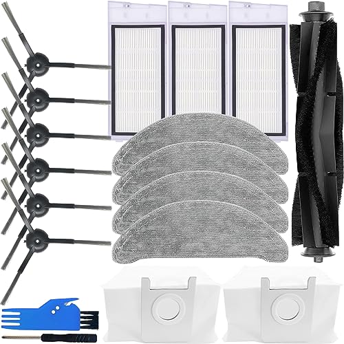 EATBALE Piezas de Repuesto para Roidmi Eve Plus Robot Aspirador, Accesorios 1 Cepillo Principal, 6 cepillos Laterales, 3 filtros HEPA, 4 trapeadores de Microfibra, 2 Bolsas para el Polvo (16 Piezas)