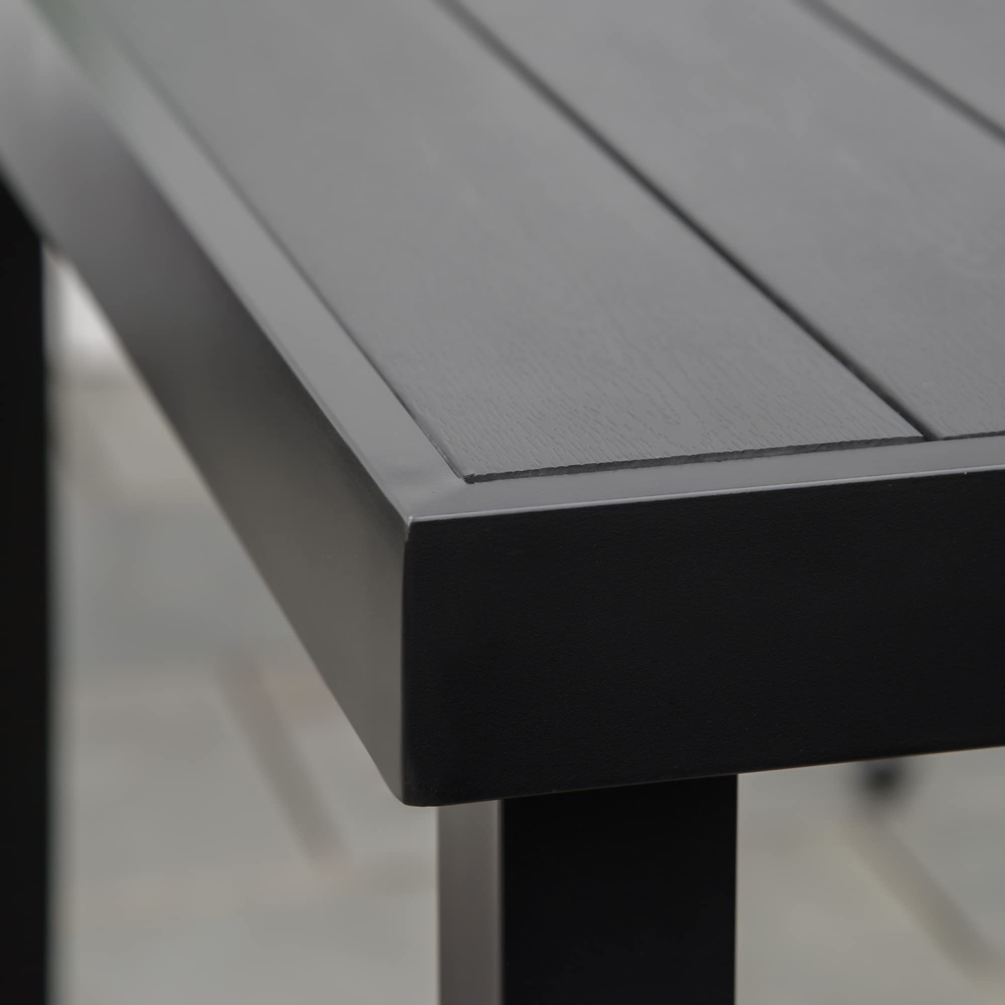 Mesa de comedor al aire libre para 6 personas, mesa rectangular de patio, patas de metal de aluminio para jardín, césped, patio, madera negra 8
