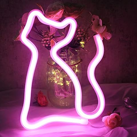 DAKABUKA Cat LED Neon Signs USB or Battery Powered Night Light for Valentine'Day Decoration,Christmas,Birthday Gifts,Girls' Bedroom,Living Room(Pink) Cover