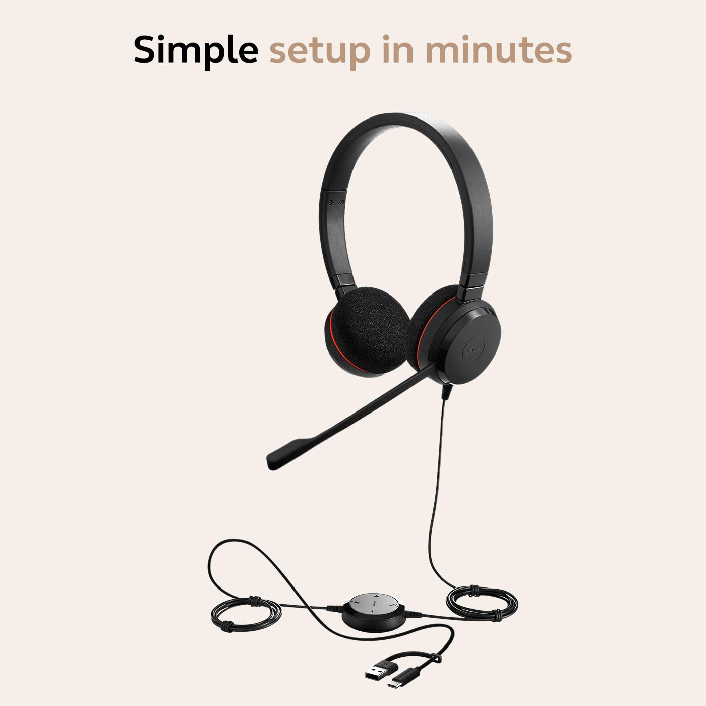 Jabra Evolve 20 Casque Filaire (édition 2025) - Casque Filaire Double Oreille pour Le Bureau et Le Travail à Domicile - Contrôle des appels - Toutes Les Plateformes - Connectivité USB-C/A - Noir