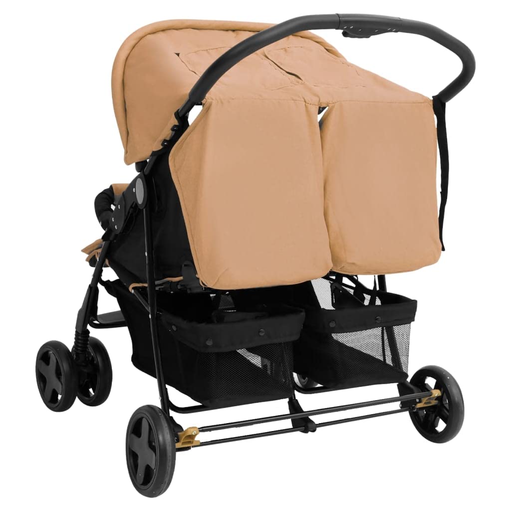 Toshilian Poussette Double Pliable pour Jumeaux, Taupe, Acier