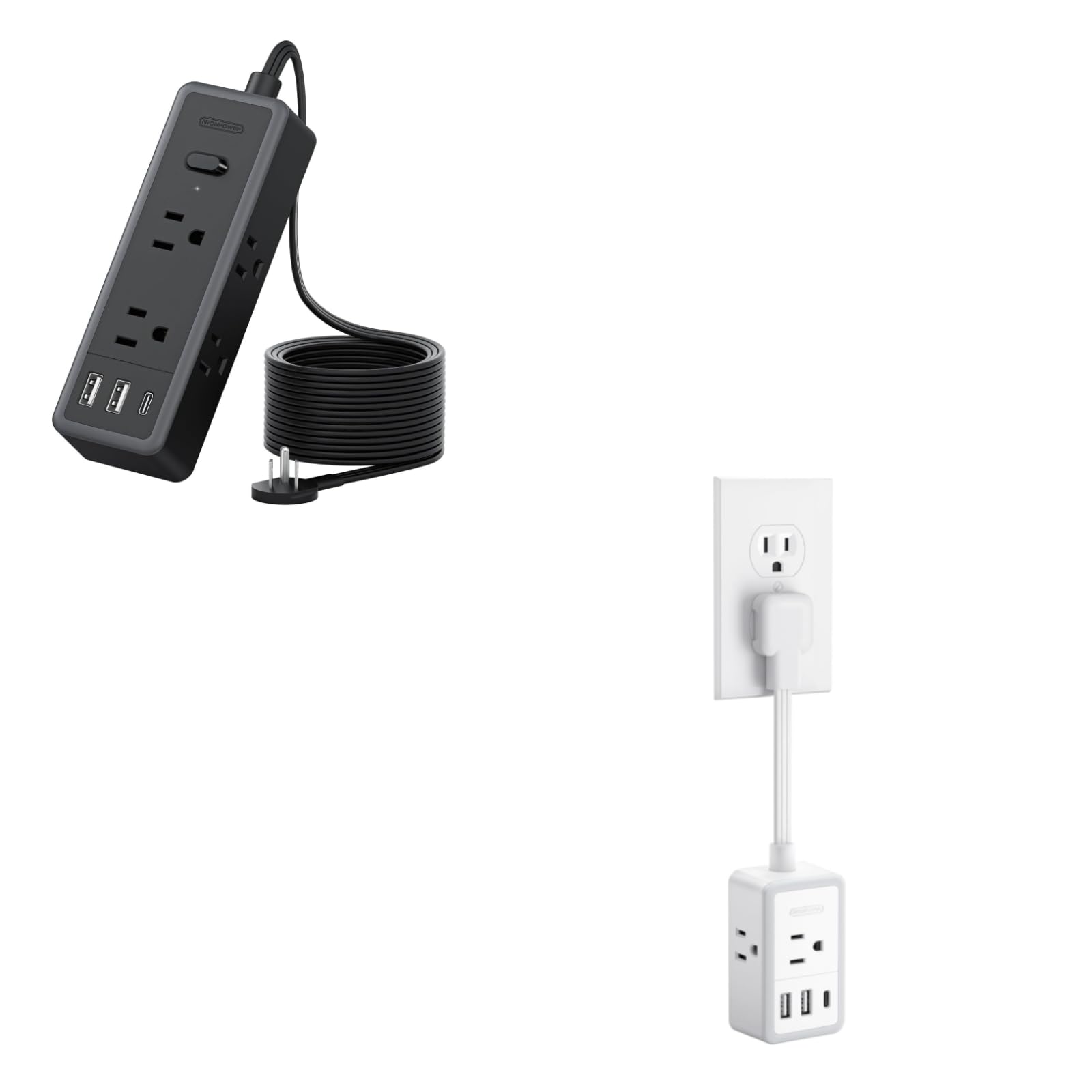 NTONPOWER Short Extension Cord 6 inch,Flat Outlet Extender with 3 AC Outlets 3 USB (1 USB-C) Mini Extension Cord Flat Wall Plug for Home Office