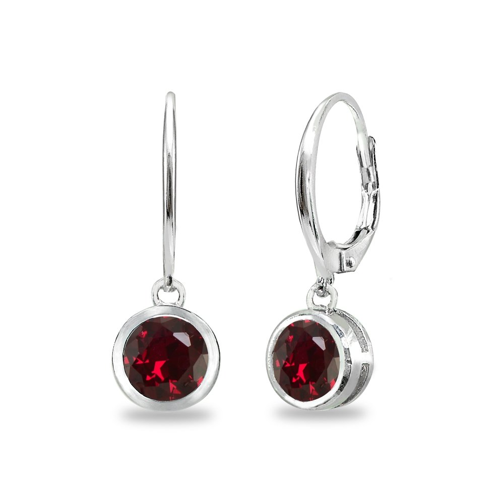 Earrings for Women, Birthstone Earrings, Genuine or Synthetic Gemstone Earrings, 6mm Round Bezel Set Leverbacks, Dangle Earrings for Women, Sterling Silver Earrings or Gold Flash Silver Earrings