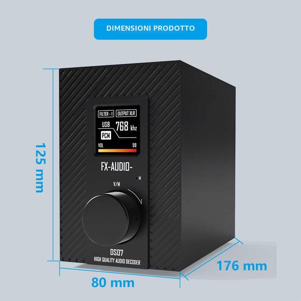 FX-AUDIO DS07 DAC - ES9068AS XU216 Bluetooth 5.1 HiFi - Decoder completamente simmetrico 32bit/768kHz DSD512 Native MQA, con telecomando