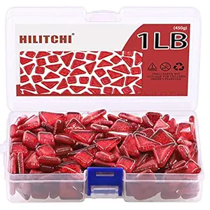 Hilitchi 1lb Christmas Red Stained Glass Mosaic Tiles Mixed Shapes Glass Pieces for DIY Crafts, Plates, Picture Frames, Flowerpots, Handmade Jewelry and More