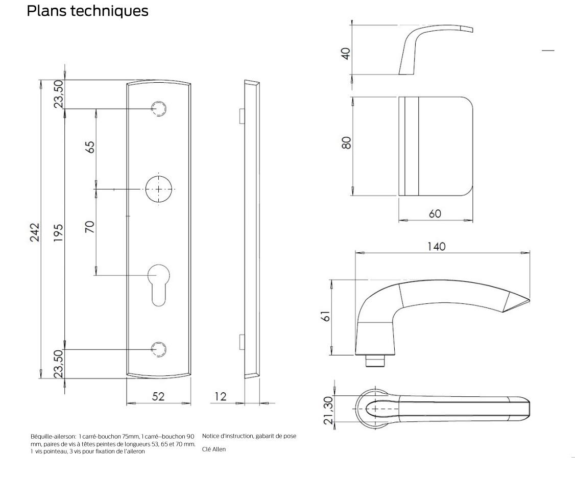 Bricard 9920091 Ensemble de Poignées Blindées sur Plaque EMUST Palière Béquille + Aileron pour Porte d’Entrée (pour Cylindre Européen), Coloris Ambre