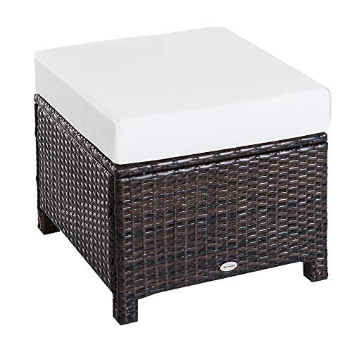 Outsunny 20" Outdoor Ottoman, PE Plastic Rattan Wicker, Fade-Resistant Patio Footrest with Soft Cushion, Steel Frame, Dark Mixed Brown Outsunny 20" Outdoor Ottoman, PE Plastic Rattan Wicker, Fade-Resistant Patio Footrest with Soft Cushion, Steel Frame, Dark Mixed Brown