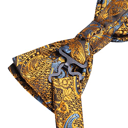 Image of Hi-Tie Bow Ties for Men Pre-Tied Pocket Square with Cufflinks Mens Bowtie Sets for Wedding Formal Party
