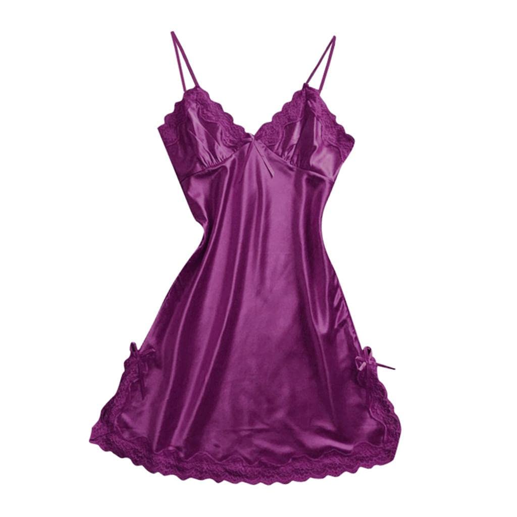 Womens Sexy Lingerie Sleepwear Satin Bowknot Lace Babydoll Cami Dress M-image-27