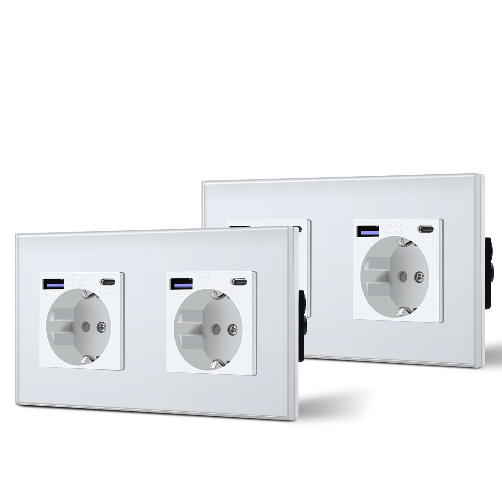 BSEED Enchufe Pared con 20W USB y Tipo C,Enchufe USB C de Cristal,Carga Rápida,3 en 1，Fácil Instalación,1 Enchufe,86mm Blanco — view 61