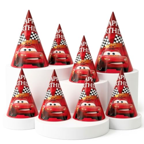 Image of Wanna Party Racing Cars Birthday Caps, Boys Party Conical Hats - Pack of 8 | Car Theme Kids Party Caps for Boys Birthday Celebration, Racing Theme Costume Accessories & Party Supplies
