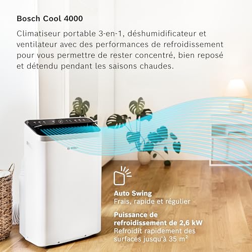Bosch Cool 4000 Portable AC - 3 en 1 : Climatiseur, Déshumidificateur, Ventilateur - 2,6 kW pour les pièces jusqu'à 35m² - Avec Mode Auto, Mode Silencieux et Mode Veille – Image 3