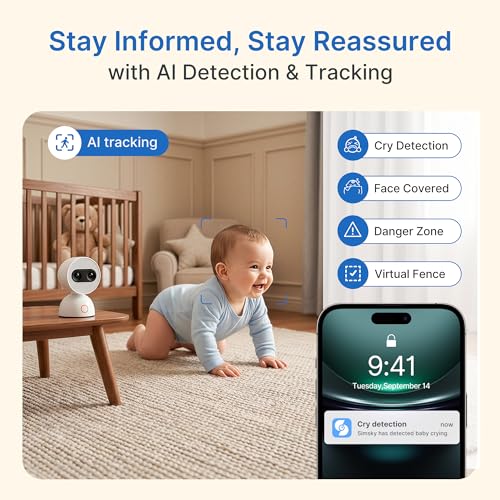 Image of Simsky Smart Baby Camera, 2 x 4MP Camera, 6X Optical Quality Zoom, AI Tracking, Intelligence Detection, Pan-Tilt-Zoom