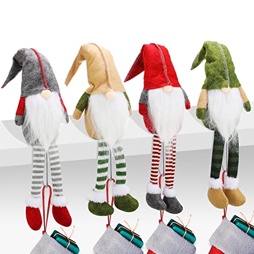Yilloog 4 Pcs Gnomes Christmas Stocking Holders for Mantle,Christmas Stocking Holder Stand Xmas Hooks Hanger for Christmas Fireplace Decorations Party Gnome Decor (Novel Style)