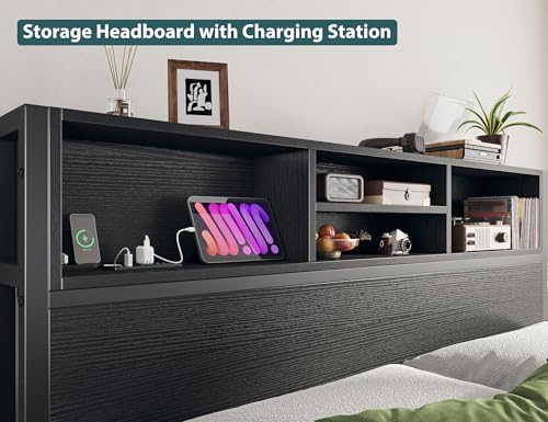 Image of EnHomee Queen Bed Frame with 6 Storage Drawers, Charge Station,Noise-Free