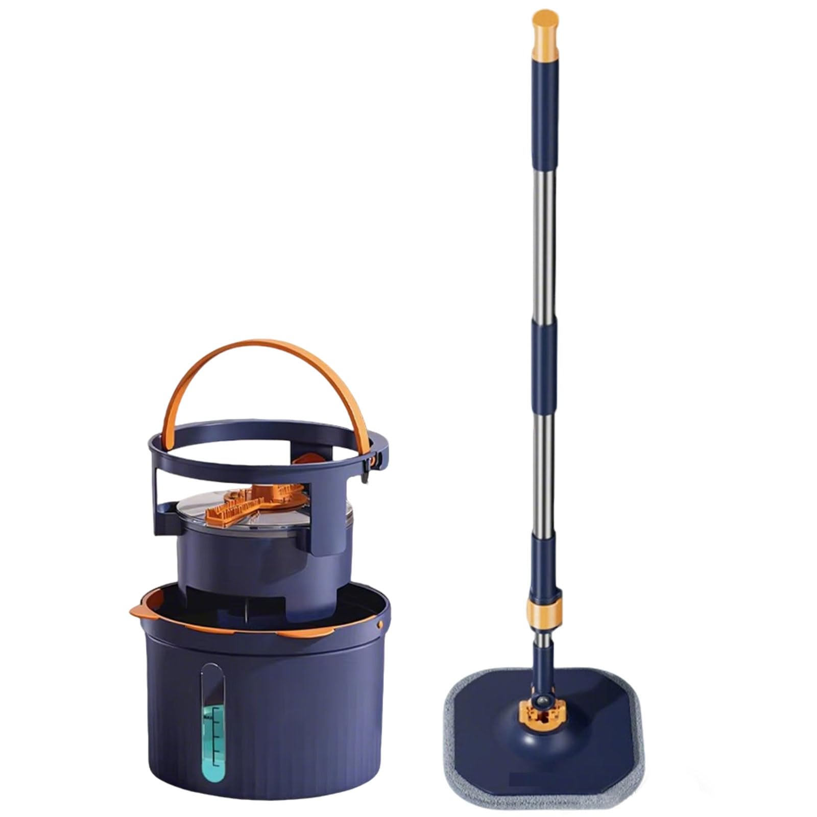 Este Juego de fregona giratoria y Cubo con escurridor y 3 Cabezales de Microfibra adicionales para la Limpieza de Suelos, diseño Resistente para Herramientas de Limpieza del hogar de Madera,