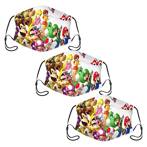 Super Mario - Paquete de 3 fundas faciales para hombres y mujeres, deportes al aire libre, motor/ciclismo, pañales calentadores de cuello para adultos, lavables y reutilizables