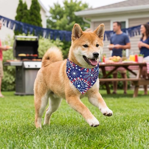 BinaryABC USA Flag Dog Bandana,American Flags Dog Bandana Pet Scarfs,4th of July American Independence Day Pet Decorations (Fireworks)
