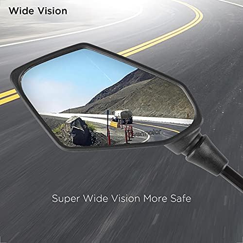 Evermotor Universal Motorcycle Mirrors with M8 M10 Clockwise and Counter Clockwise Threaded Bolts E-Mark Certified for ATV Scooter Cruiser