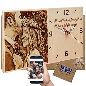 OMGGIFT Personalized Wooden Photo Clock – Customized Wood Burning – Unique Personalized Gifts for Women – Traditional…