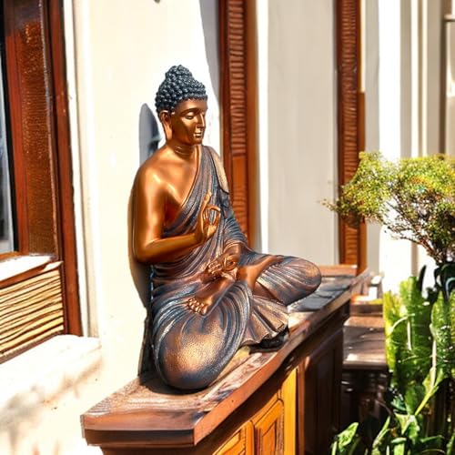 Image of 2 Feet Buddha Statue for Home Decor, Garden and Gifting, Big Size, Made of Resin, Premium Luxury Decoration Showpiece, Vastu Feng Shui for Good Luck, Happiness (Metallic Copper & Golden)