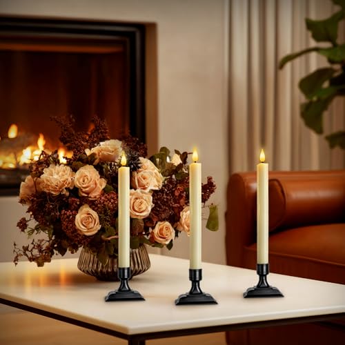 Image of Homemory Real Wax Window Candles with Remote Timer Dimmer, Flameless Taper Candles with Holders, Christmas Candle for Window Battery Operated, LED Candlesticks for Home Holiday Decor,6 Pcs Ivory