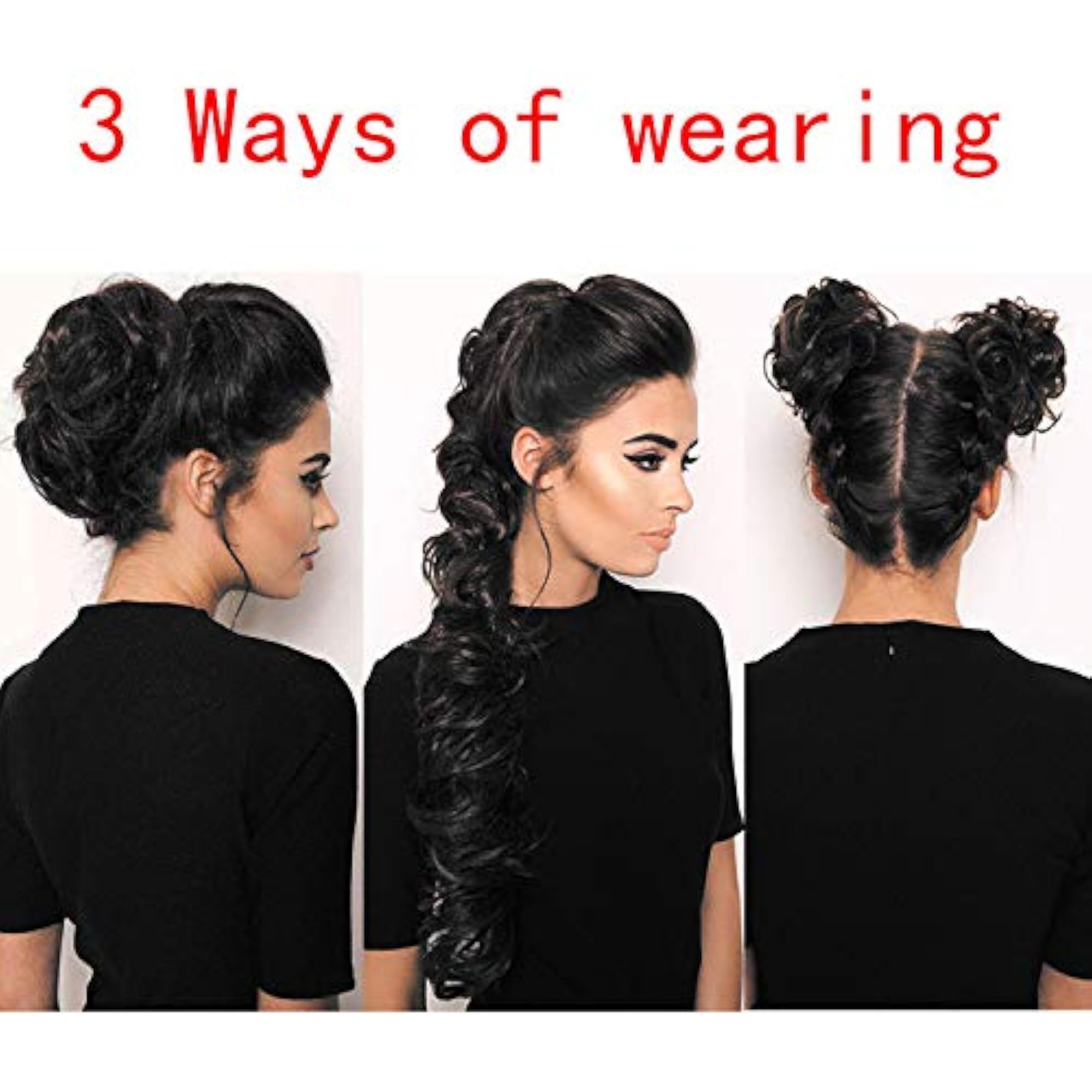 Messy Frill Hair Extensions for Ponytail and Bun, Natural Black
