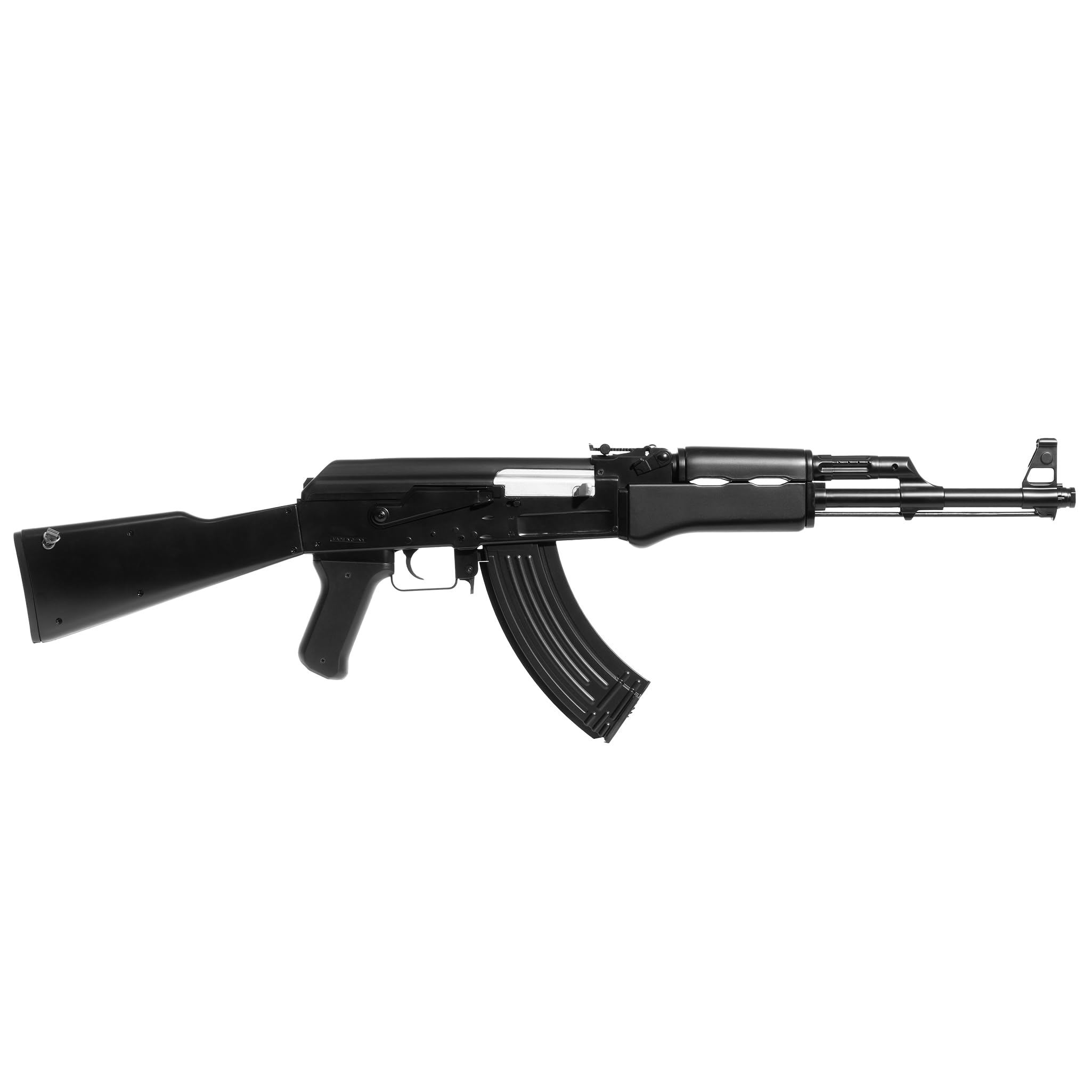AK 47 softair elettrico stile legno, POTENZA 0,9 JOULE, raffica/singolo/sicura, caricatore 50 colpi, batteria Ni‑MH 7,2V + caricabatterie inclusi, 870mm 830g, 1000 pallini inclusi (Nero)