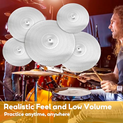 YOUEON 5 Piece Low Volume Cymbal Pack Includes 14"Hi Hat + 16"Crash + 18"Crash + 20"Ride, Durable Stainless Steel, Practice Cymbals for Quiet Drumming Session - Thumbnail 7