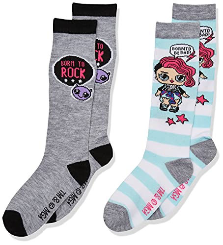 L.O.L. Surprise! girls Lol Surprise! 2 Pack Knee High Socks, Grey Stripe, Shoe Size 3-8 US