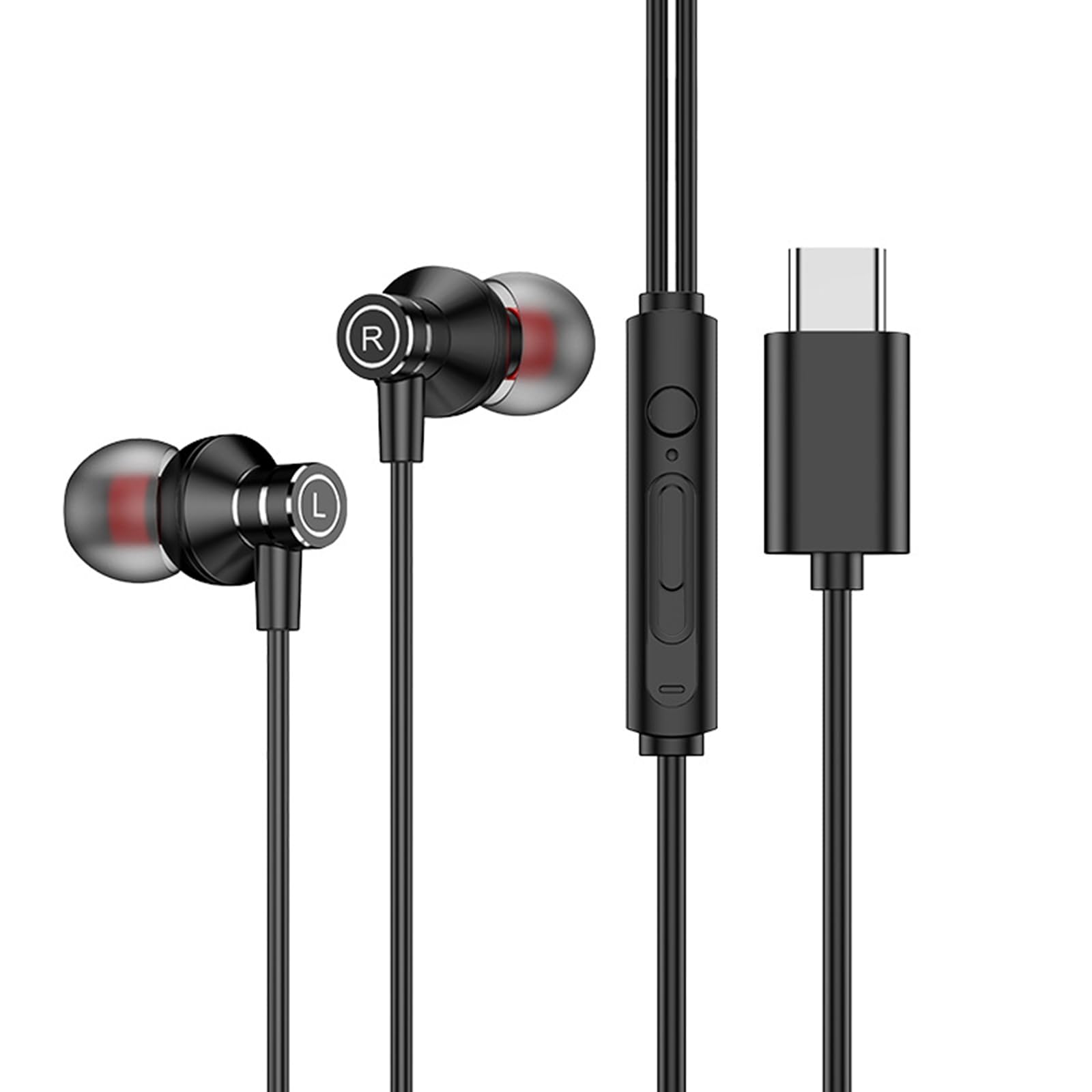 USB C Headphones Wired for iPhone 15, Type C In-ear Headphones with Mic & Volume Control for iPhone 15 Series iPad/iPad Air Galaxy S24/S23/S22/S21 Redmi Note 12/12 Pro Oneplus (Balck)
