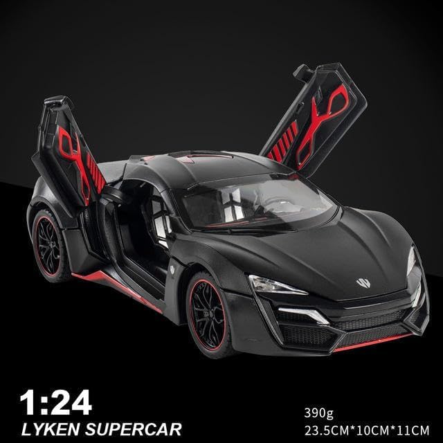 Image of Invite Enterprise Alloy Metal Pull Back Die-Cast Car 1:24 Big Lykan Hyper Sport Diecast Metal Pullback Toy Car With Openable Doors, Light Music Boys Gifts Toys For Kids(1:24 Laykan - Black)