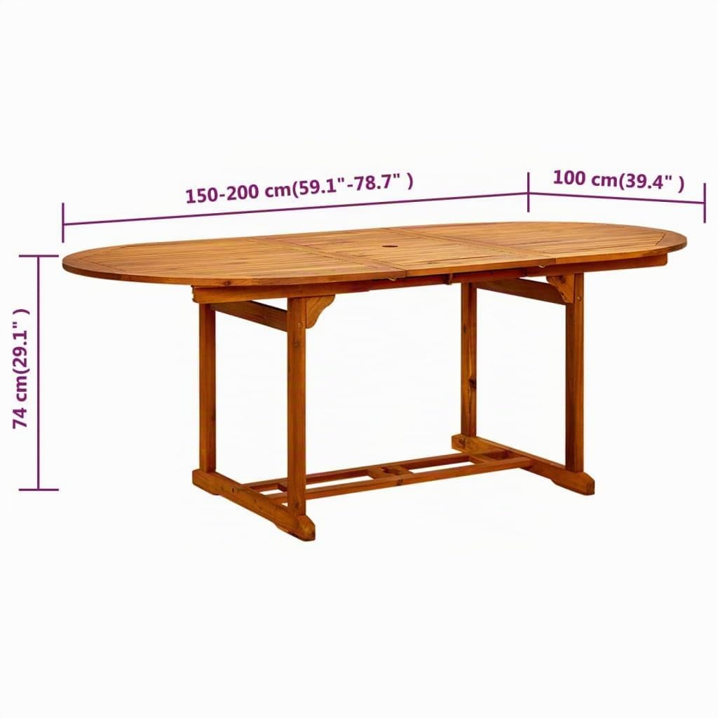 vidaXL Table de Jardin Table de Salle à Manger Dîner Patio Terrasse Cuisine Extensible Extérieur 200x100x75 cm Bois d'Acacia Massif