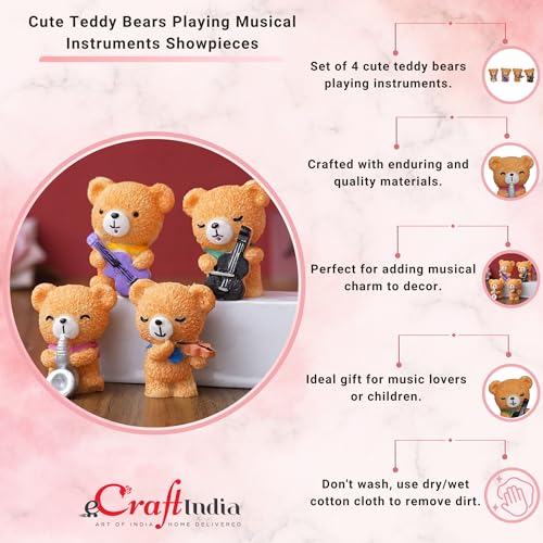 eCraftIndia Valentine Gift for Girlfriend Boyfriend| Set of 4 Cute Teddy Bears Playing Musical Instruments Decorative Showpieces| Valentine Day Gift for Husband Wife Her Him| Valentine Decoration Item 5
