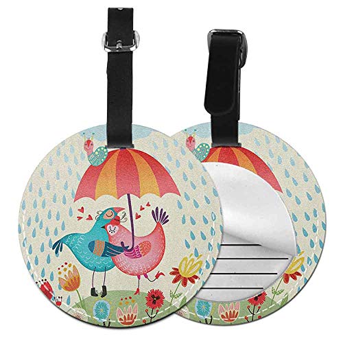 Personality round luggage tag Love Easy to carry Birds in the Rain