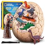 NATIONAL GEOGRAPHIC Huevo Gigante de Dinosaurio – Excava 12 Figuras y Réplica de Diente de T. Rex en Ladrillo de 15 cm, Kit de Ciencias Educativas, Juguetes para Niños, Regalos de Pascua