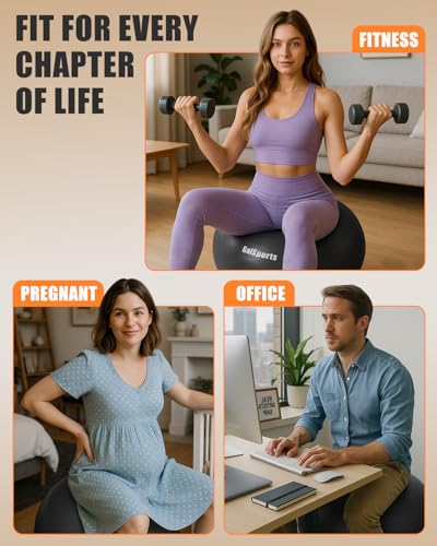 Image of GalSports Anti-Burst Slip Resistant Stability Ball - Swiss Ball for Home Gym & Physical Therapy