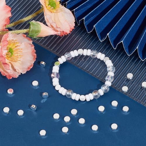 Beebeecraft 1 Box 50Pcs 925 Sterling Silver Plated Brass Coin Beads Flat Round Spacer Beads 6x3mm Tiny Coin Disc Loose Beads for Bracelet Necklace Jewelry Making Hole: 1.2mm - Image 4