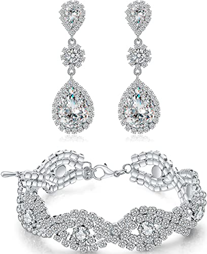 Paxuan Womens Wedding Bridal Earrings Bracelet Jewelry...