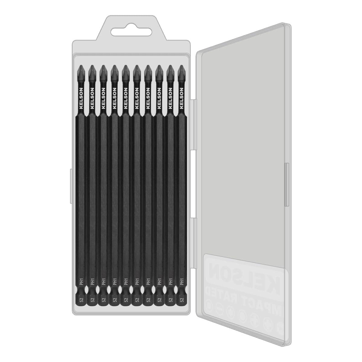 KELSON 10pcs PH1 150mm Phillips 1 Impact Rated Screwdriver Bits with Storage Case 1/4" Universal, Black