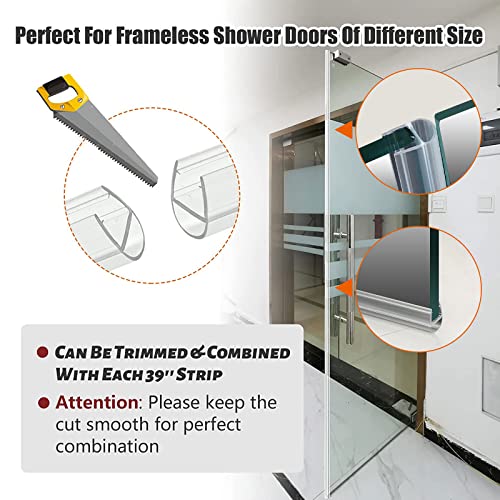 6 Pack Shower Door Bottom Seal Strip 3/8Inch, Frameless Shower Glass Door Side Seal Sweep 39Inch Shower Door Seal Each Includes 3 Pack H-Type Door Side Seal And 3 Pack U-Type Seal Strips To Stop Leak #TOP2