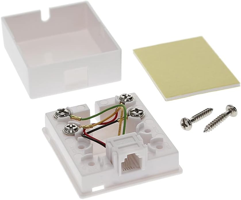 (25-Pack) RJ11 (6P4C) Modular Single Port Surface Mount Jack Box White for Telehone/Phone Line with Mounting Screws