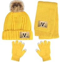 Kids Knit Hat/Scarf/Gloves Set,Winter Warm Set with Beanie and Long Scarf